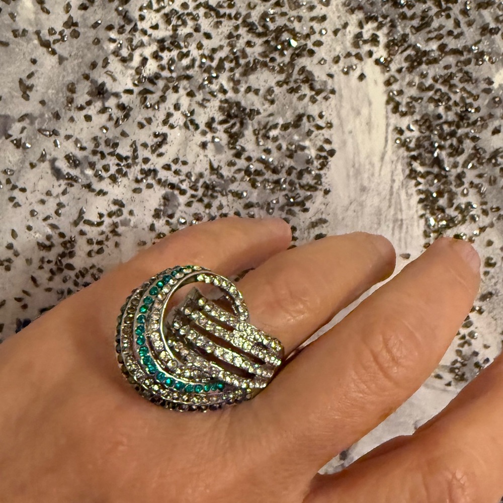 Cache Elegant Silver And Green Statement Ring - image 1